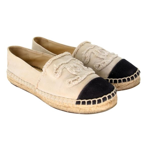 Chanel 38 Linen Canvas Cap Toe Cc Espadrille Flats CC-S0207P-C035 - Picture 5 of 9